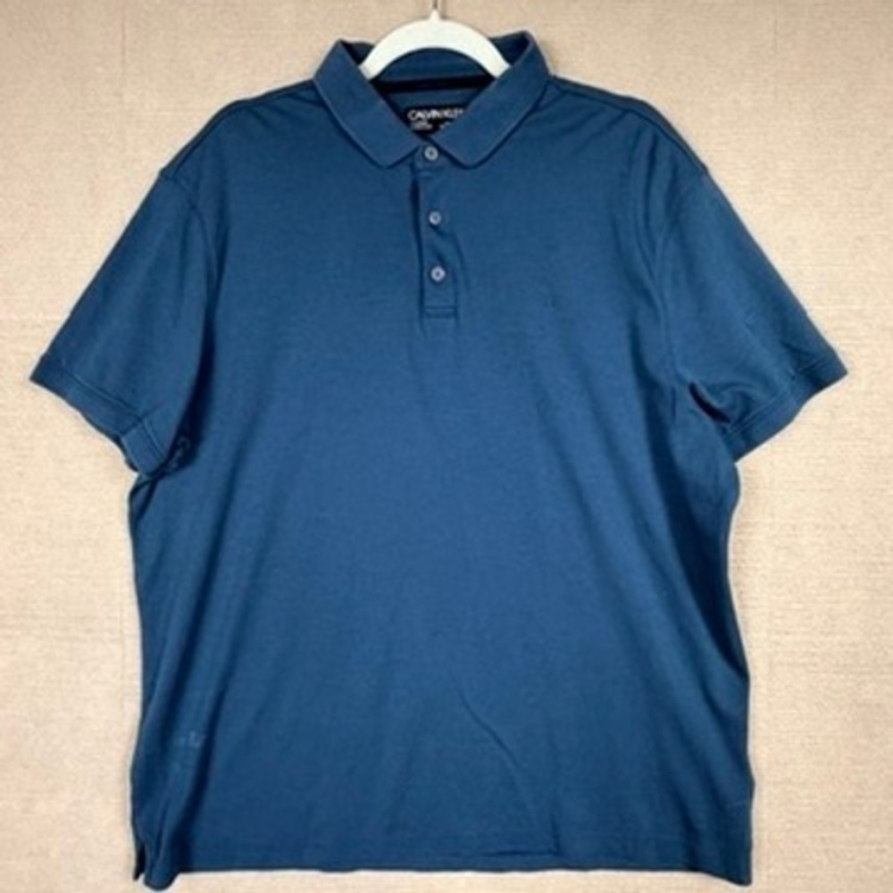 Calvin Klein Mens Liquid Touch Polo Shirt XL Teal Blue Short Sleeve Cotton